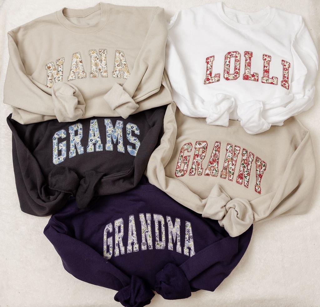 Personalized Embroidered Floral Sweatshirt: Nana, Mimi, Grams Gift