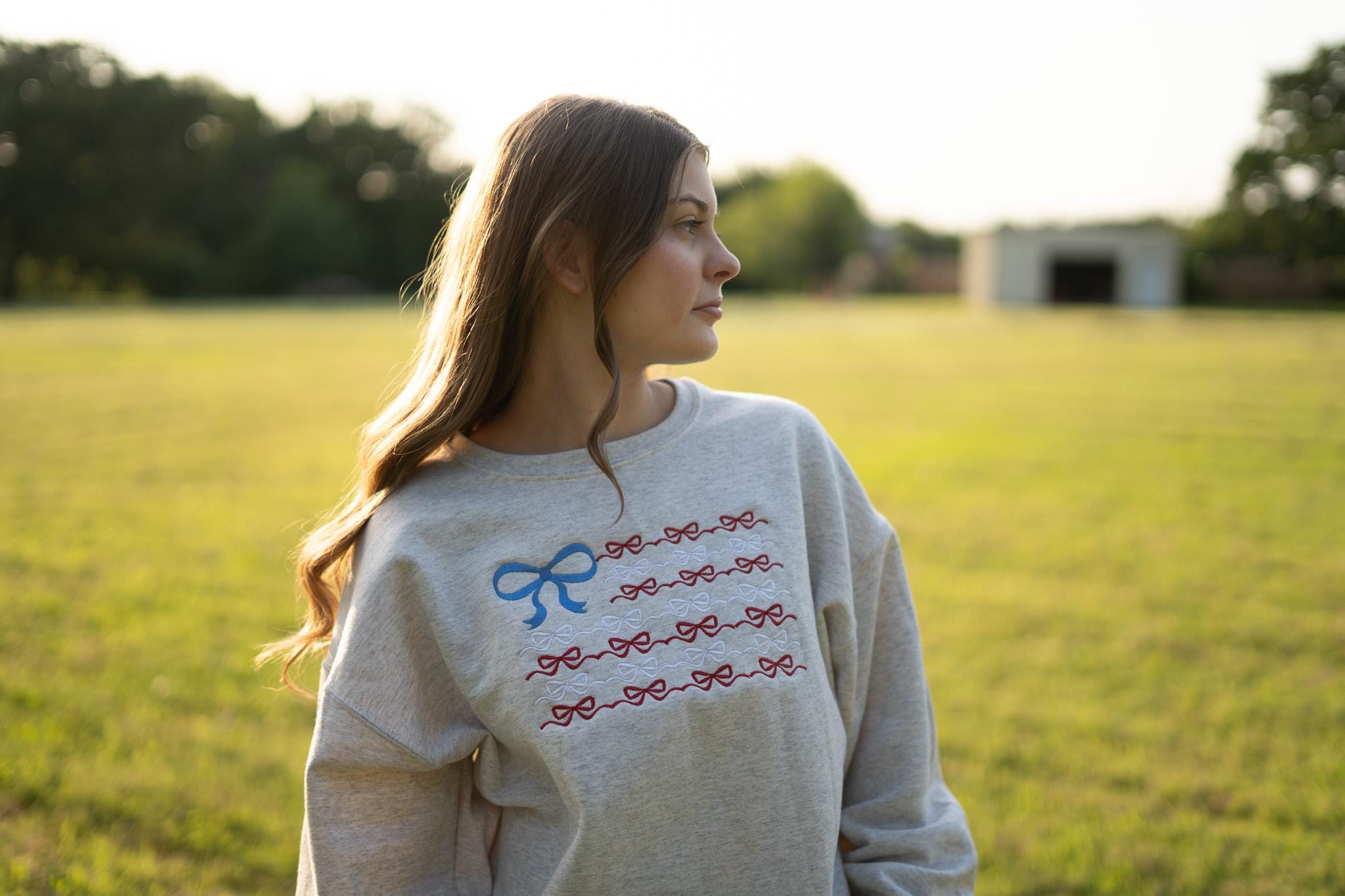 Minimalist Embroidered American Flag Sweatshirt: 100% Cotton USA Crewneck S-XL